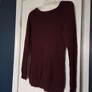 Ambiance Burgundy Waffle-Knit Crewneck Sweater